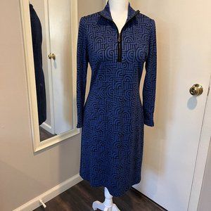 J. McLaughlin Blue and Black Long Sleeve Zip-Front Dress